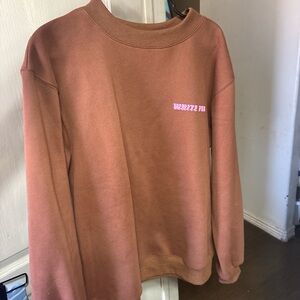 Rust Brown Crewneck Sweatshirt with Small Pink Logo